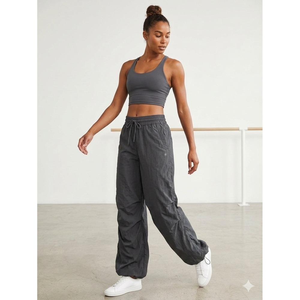 Lululemon Dance Studio Pants Full Length Women 10 Gray Ruched Lined Drawstring